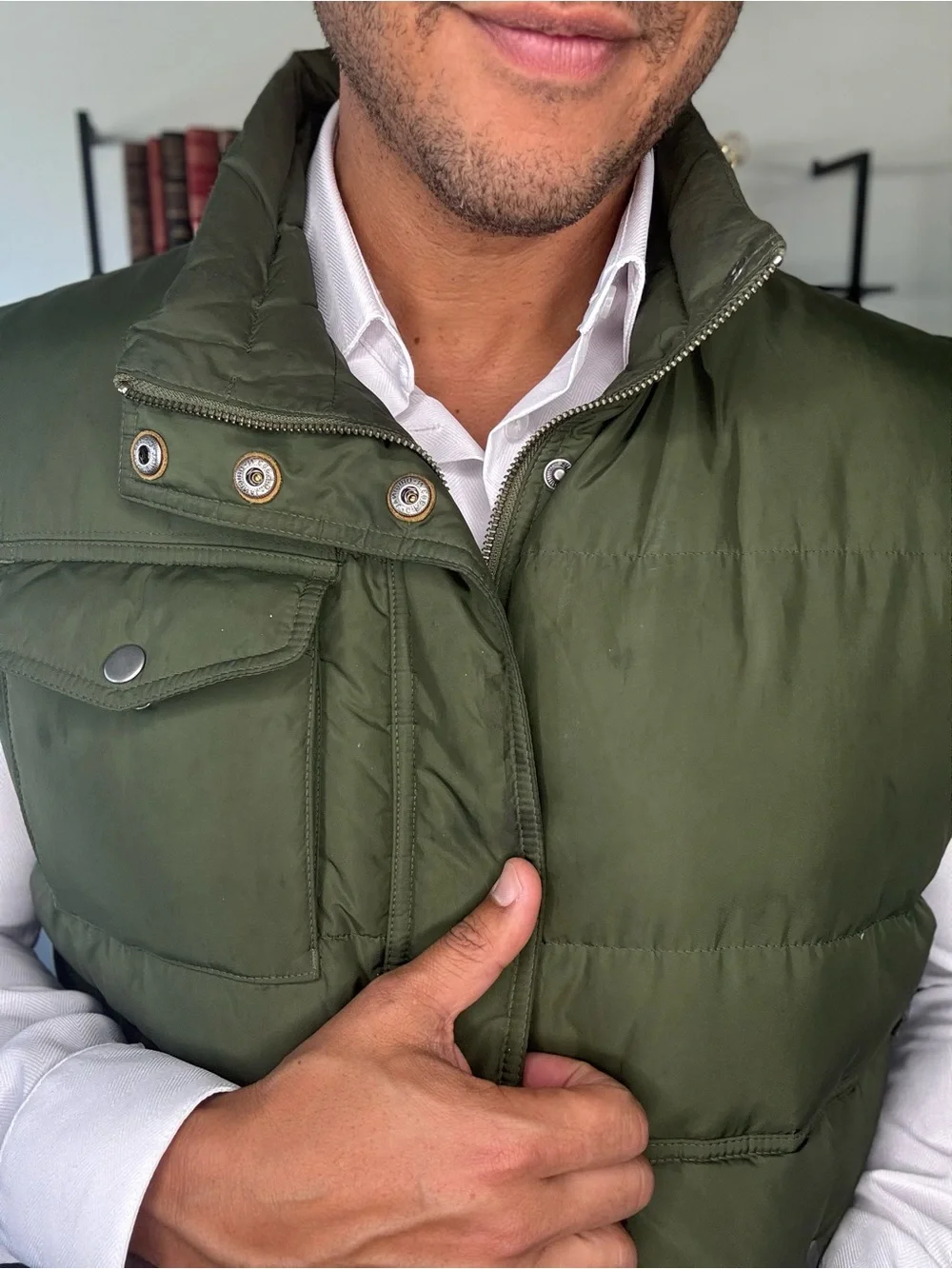 J Crew Men's Olive Green Quilted Vest Jacket